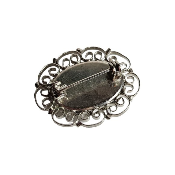 Vintage Micro Mosaic Floral Blue Pink Pietra Dura Brooch Pin Round Filigree - Picture 10 of 10